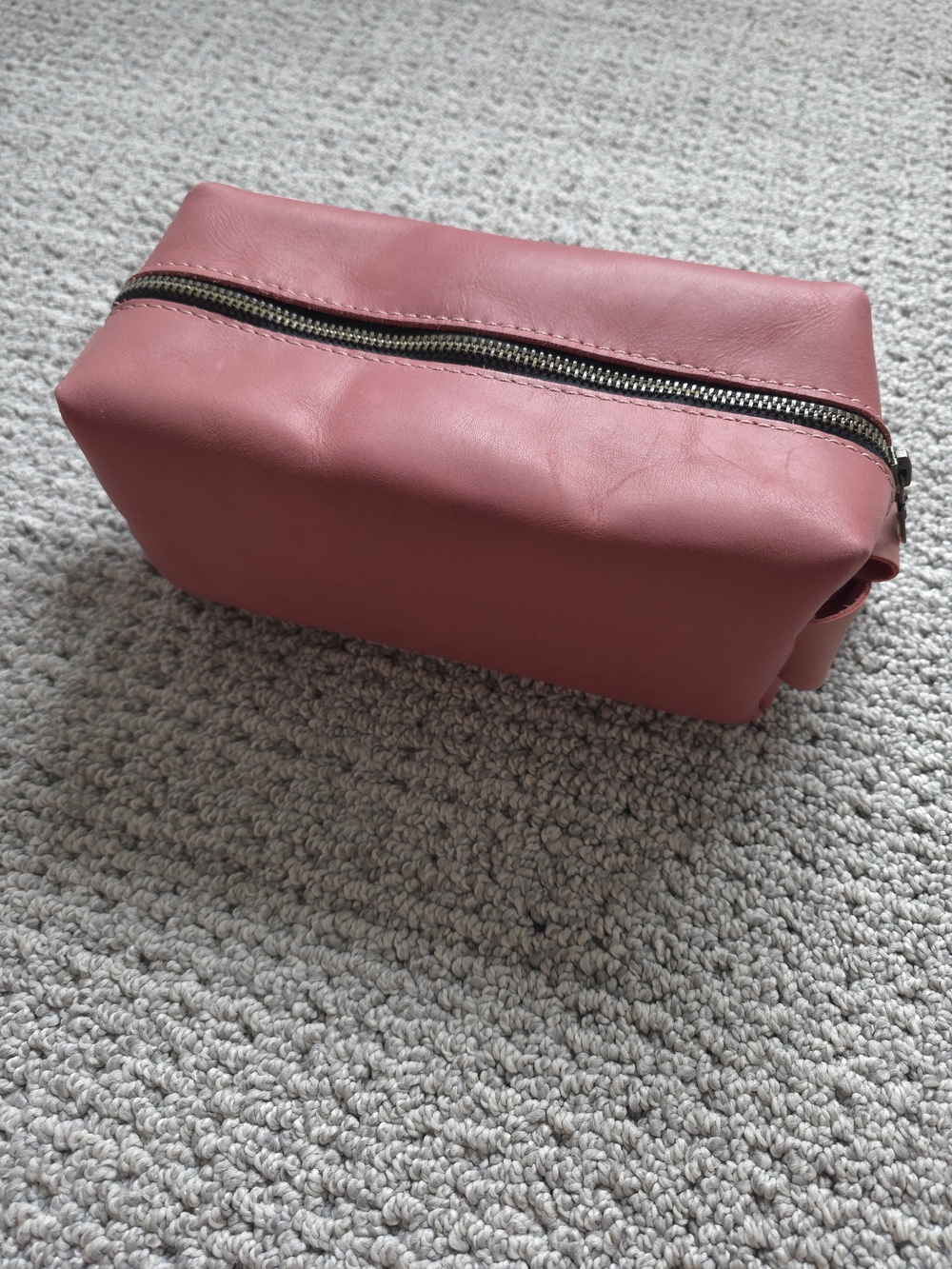 Genuine Leather Cosmetic Bag with Brass Hardware